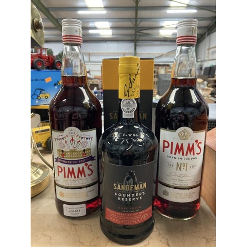 411 - Pimm’s ‘Coronation’ Edition 2023 - 1 litre, Pimm’s ‘The No 1 Cup’ - 1 litre & Sandeman Founder’s Res... 