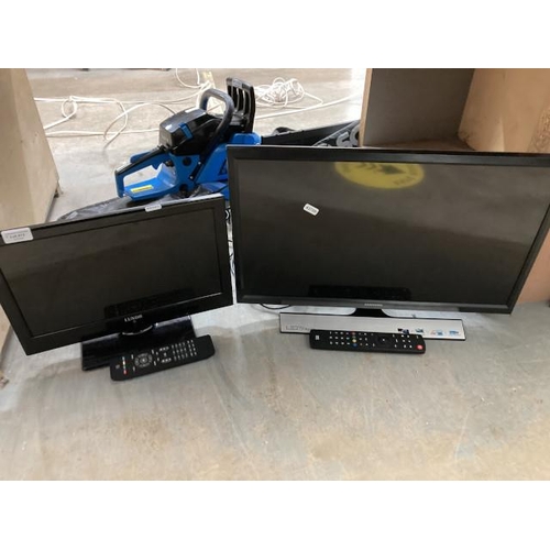 413 - Samsung T24E310EX TV with power lead and remote & LUXOR 15” TV with power lead, remote and indoor ae... 