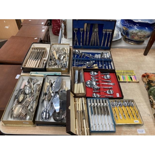 449 - 30 piece canteen of stainless steel cutlery, sets of dessert spoons, gospel spoons and knives, cockt... 