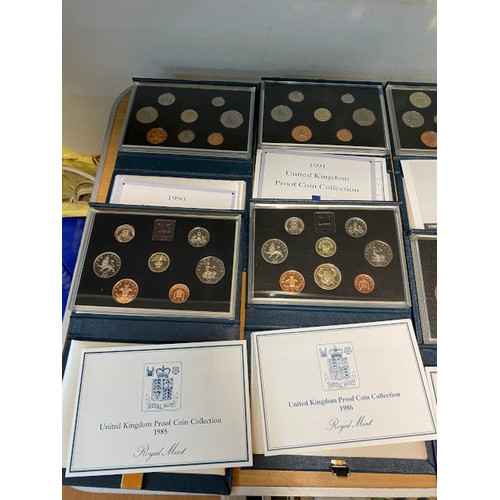 287 - Royal Mint United Kingdom Proof Coin Collections 1985, 1986, 1987, 1988, 1989, 1990, 1991, Coinage o... 