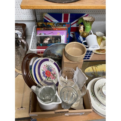 358 - Wicker basket, bread bin, claret jug (A/F), collectors plates, J&G Meakin table wares, kitchen wares... 