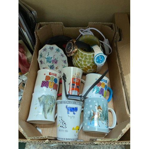 371 - 3 boxes of collectables inc. 2 Staffordshire 'Choir' girls, Crabtree Brothers stoneware bottle, fans... 