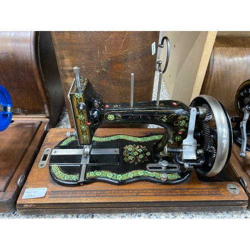 396 - 2 cased manual Singer sewing machines (11748724 & 83052502059250) & cased manual Avenue sewing machi... 