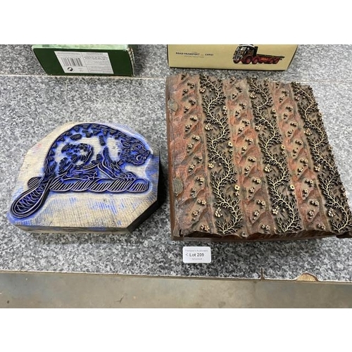 209 - 2 wooden carved printing blocks