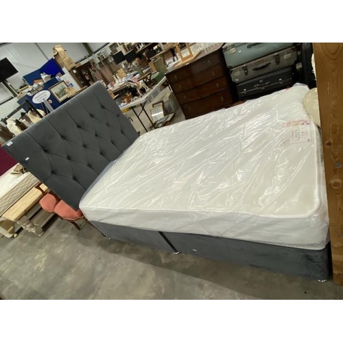 187 - SOMNIOR Beds 'Serenity' memory bonnell spring 4ft mattress with grey button back headboard and bed b... 