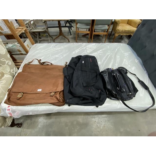 195 - Tan leather suit carrier, Samsonite holdall & a black leather travel bag