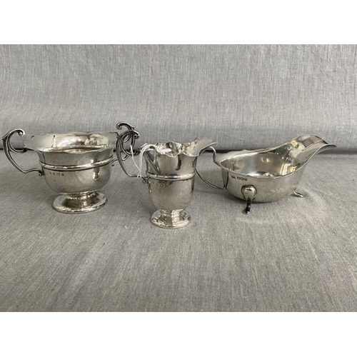 255 - Birmingham 1905 silver sugar bowl & cream jug (makers mark worn) and Viner's Ltd (Emile Viner) Sheff... 