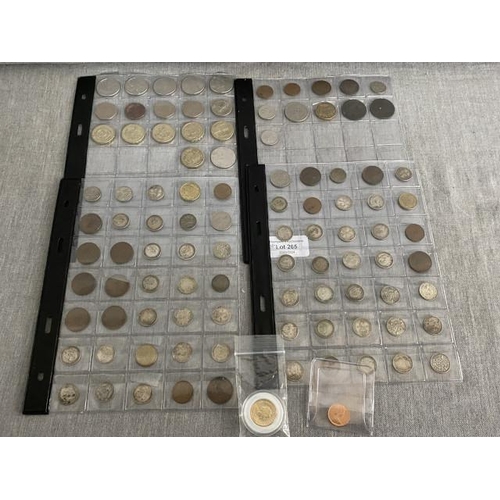 4 sleeves of assorted coins including 2 USA dimes, quarter,1937 three pence, silver three pence's, uncirculated 1980 new ½ penny, 2022 Australian Two Dollar coin etc