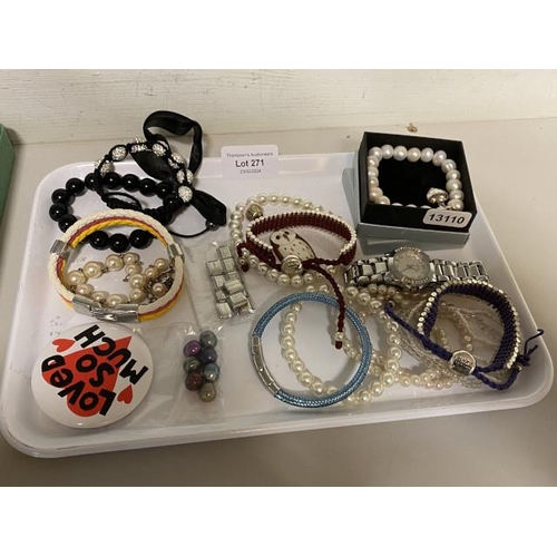 271 - Tray of jewellery inc. Nomination bracelet, Links of London, freshwater pearl, costume etc.