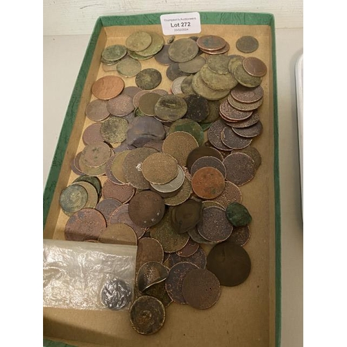 272 - Tray of coins & tokens from metal detecting