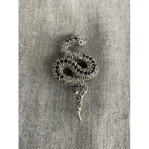 307 - Silver stone set Snake brooch