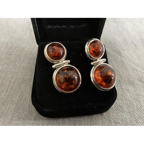 320 - Pair of silver & amber earrings