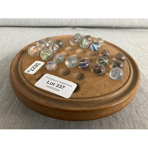 337 - Antique solitaire board with vintage marbles