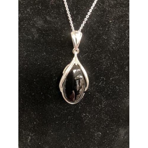 344 - Silver & jet pendant on silver chain