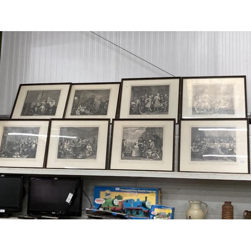 351 - Set of 8 framed engraving prints of the Rake's progress after Hogarth 51x61cm