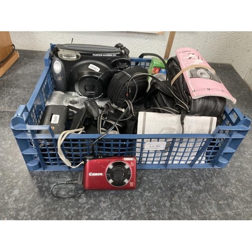 368 - Basket of cameras inc. Fujifilm instax 210, Canon Z115, Canon A2200 etc.