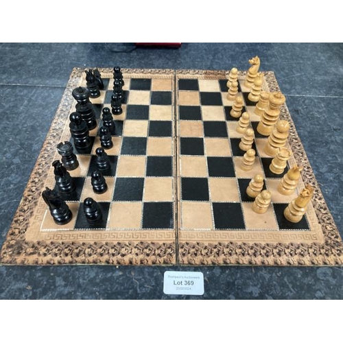 369 - Vintage turned wood chess set (one knight missing base)