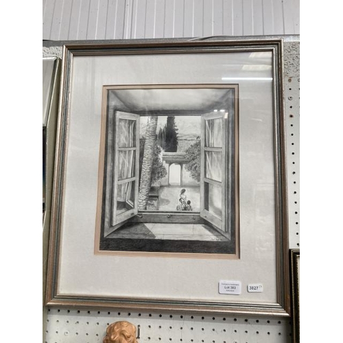 383 - Framed David Cooper pencil drawing 1990 50x42cm