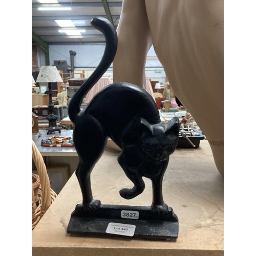 440 - Cast black cat door stop