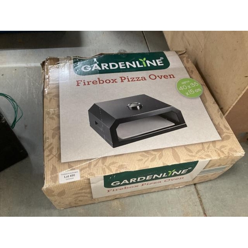 450 - Boxed Gardenline firebox pizza oven (never used)