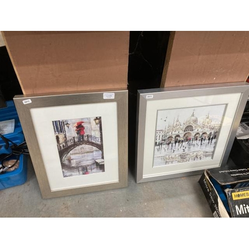 454 - 2 silver gilt prints 'Vienna Bridge' & 'Reflections Of Venice II' 45cm square & 37x48cm