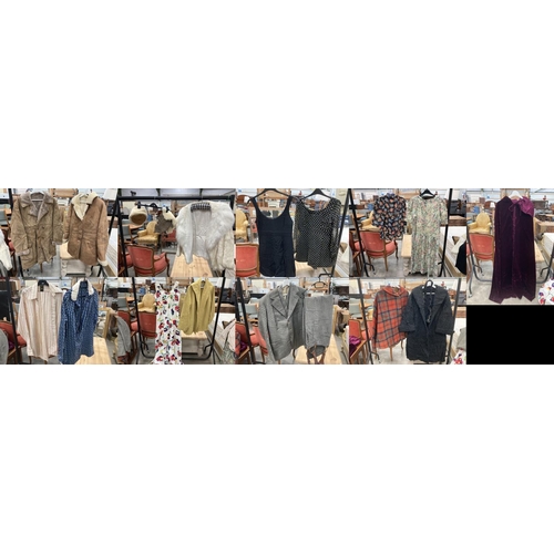 494 - Assorted vintage clothing including Aquascutum Coat, Laura Ashley dress (size 12), 2 sheepskin coats... 