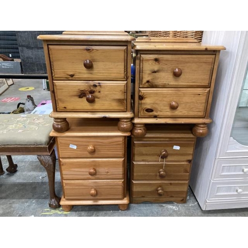 499 - 4 pine bedside chests 50H 46W 40D, 50H 46W 40D, 59H 45W 39D & 55H 40W 33D