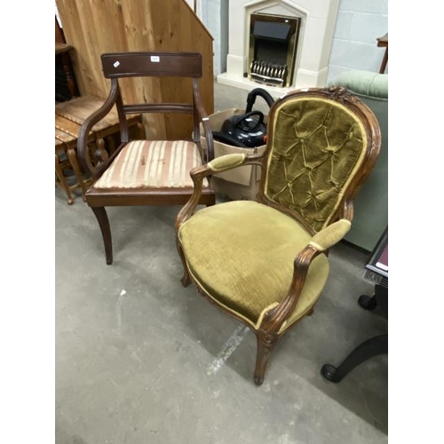 72 - Regency mahogany carver chair 54W & a French style ladies chair 60W