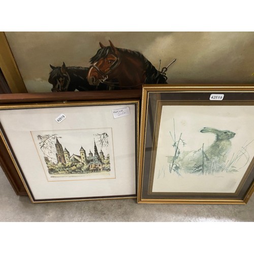 446 - Collection of pictures inc. signed W. Hobson farming scene oil painting, John Sibson print, 'Christ ... 