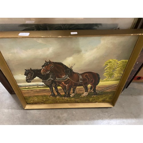 446 - Collection of pictures inc. signed W. Hobson farming scene oil painting, John Sibson print, 'Christ ... 