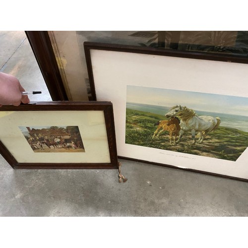 446 - Collection of pictures inc. signed W. Hobson farming scene oil painting, John Sibson print, 'Christ ... 