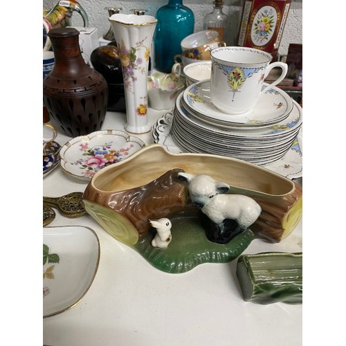 381 - Collection of ceramics, dressing table set, satsuma vase, rooster teapot, Lladro angle, Royal Crown ... 