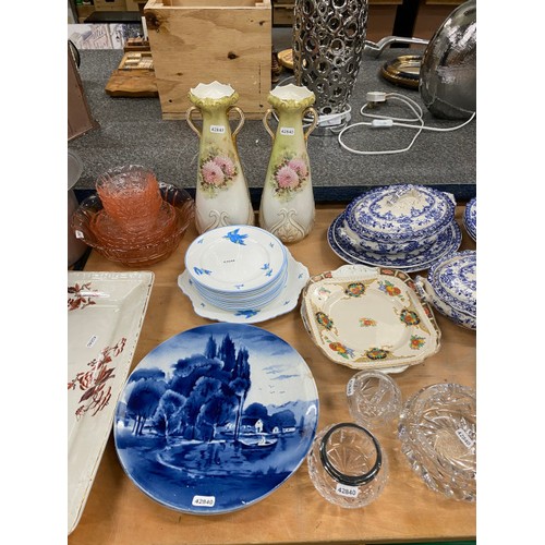 475 - Assorted blue and white dinner wares, Wedgwood jasper ware, cut glass ashtray and vases, pink glass ... 