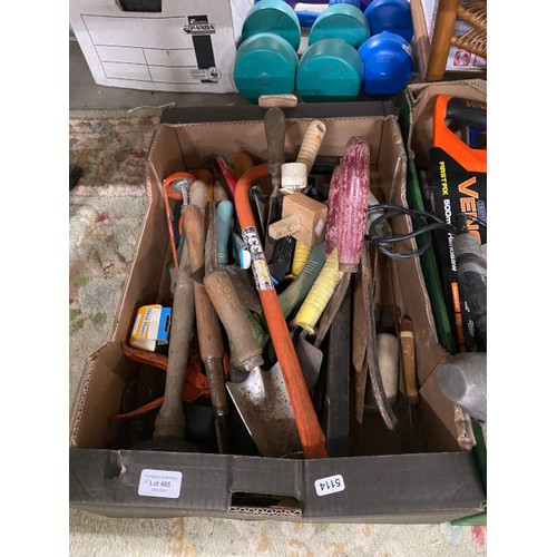 485 - 3 boxes of workshop and gardening tools including Draper Venom VST500 handsaw, Titan TTB51GNAL 25mm ... 