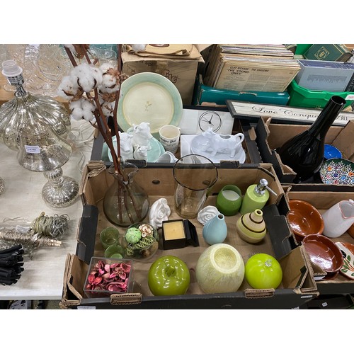 482 - Assorted collectables including glass vases, cotton bud/flower heads sticks, Poole pottery hors d’oe... 