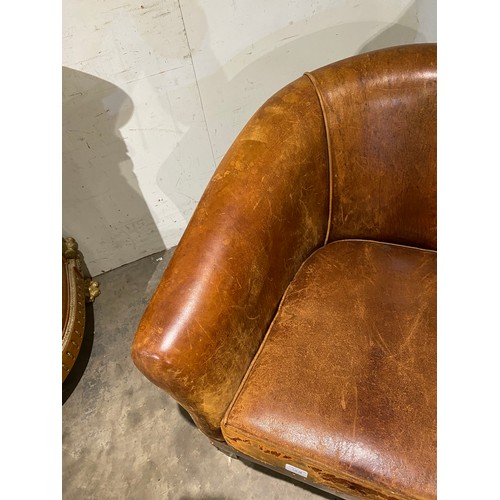 58 - 'Chester's' tan distressed leather tub chair (as found) 77W