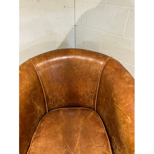 58 - 'Chester's' tan distressed leather tub chair (as found) 77W