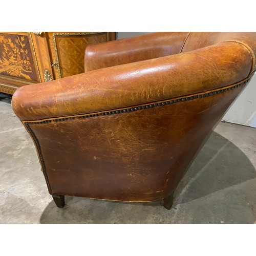 58 - 'Chester's' tan distressed leather tub chair (as found) 77W