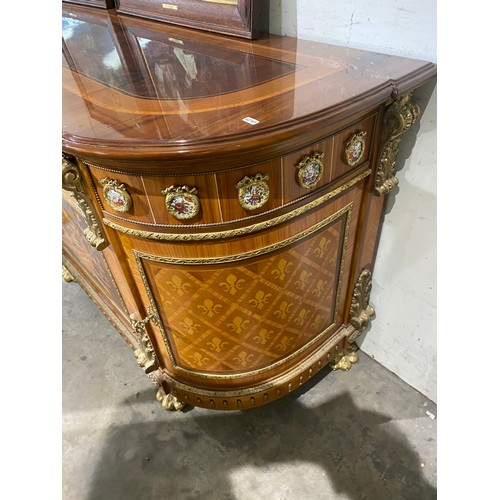 63 - French Louis XVI style 4 door/7 drawer sideboard with porcelain mounts, brass paw feet and 4 keys 89... 