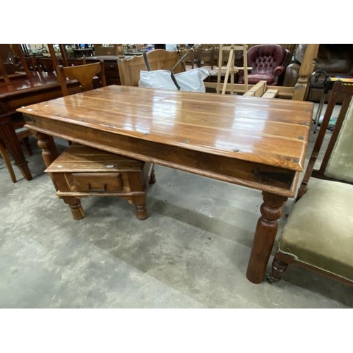 123 - Mexican pine dining table 74H 170W 91D and a rustic pine occasional table 45H 61W 61D