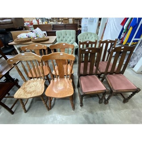 129 - 4 continental kitchen chairs 52W and 2 pairs of oak side chairs 45W