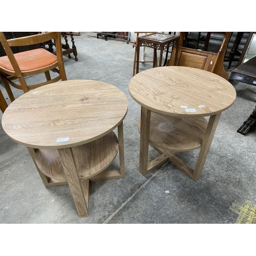 153 - Pair of contemporary ash effect side tables 51H 50cm diameter