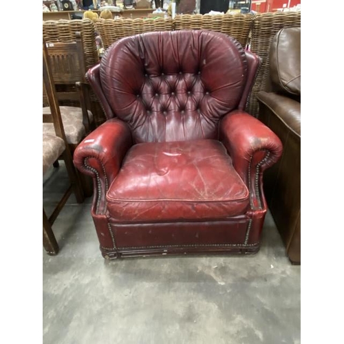 155 - Ox blood leather armchair (as found) 88W