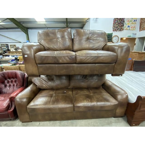 156 - 2 brown faux leather settees 180W & 230W