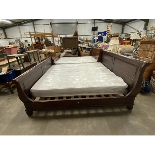 158 - French mahogany 6’6” sleigh bed with side rails and lats and a new 6ft Divine Sleep ‘Candy’ mattress... 