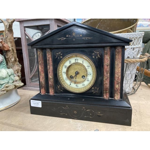 383 - Antique slate & marble mantle clock (no key or pendulum)