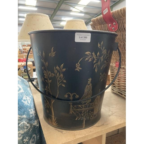 389 - Oka chinoiserie style coal/log bucket 30H 30cm diameter