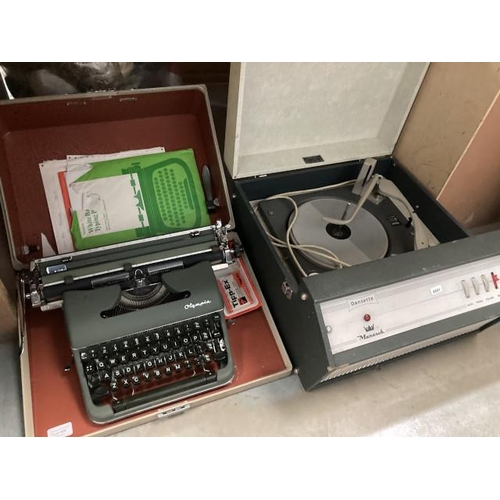 405 - Cased Dansette Monarach turntable & cased Olympia typewriter