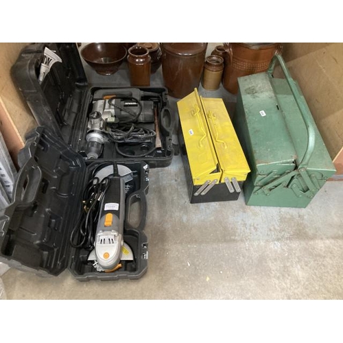 414 - 2 metal tool chests, cased Titan angle grinder TTB281GRD & cased Titan breaker TTB698DRH