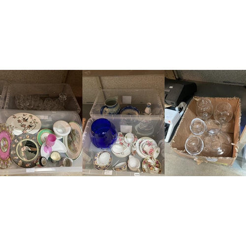 417 - 5 boxes of porcelain, crystal, blue & white china etc., inc. 19 piece Royal Albert 'Prairie Rose' te... 